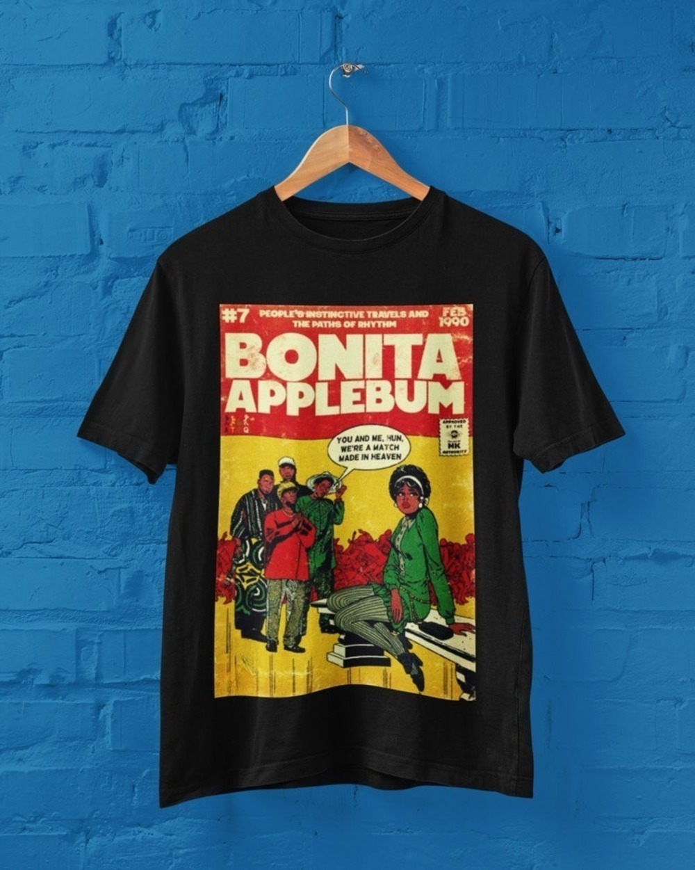 A Tribe ATCQ Bonita Apple! 90s Rap Supa Dupa Fly Q Tip Black Shirt